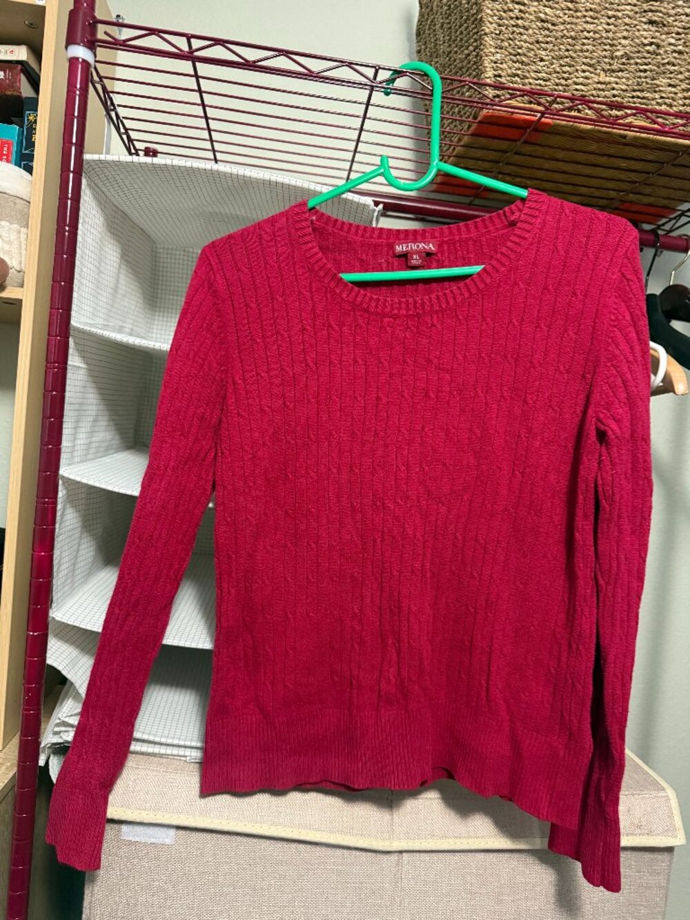 Merona Women’s Red Cable Knit Sweater XL Long Sleeve Classic Preppy